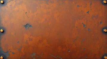 Rusty metal plate with rivets metal background, 3d rendering, closeup of rusty metal panels with visible seams and corrosion patterns. photo