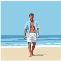 A fit man walking on the beach vector