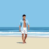 Man walking at the beach minimalist vector