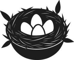 Bird Nest with Eggs Silhouette - Spring and Easter Illustration vector