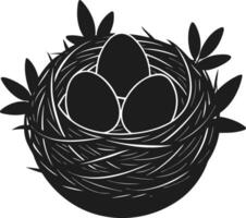 Elegant Bird Nest with Eggs Silhouette - Spring and Easter Illustration vector
