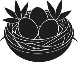 A Bird Nest with Eggs Silhouette - Spring and Easter Illustration vector