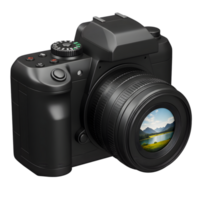 Professional DSLR Camera with Stunning Landscape Preview. High-Resolution Image Display on Lens png