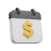 3D Render of a Calendar Icon with a Dollar Sign. Financial Planning and Scheduling Visual Representation png