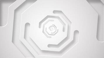 Minimalist clean white geometric background with gently rotating cutout shapes on a grid pattern. This sleek modern animation is ideal for technology and science projects. Full HD looping animation. video