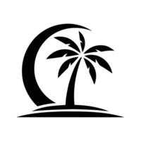Silhouette of a palm tree with tropical beach and ocean background vector