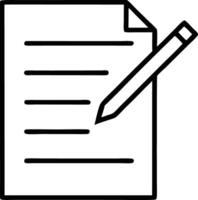 A black and white outline of a paper with a pen vector