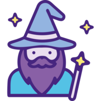 Wizard character with hat and magic sparkles png