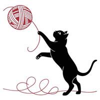 Black Cat Playing With Yarn vector