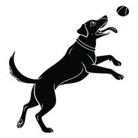 Black Dog Jumping For A Ball vector