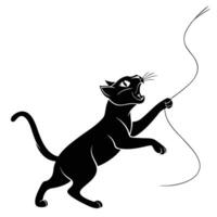 Black Cat Playing String Silhouette vector