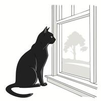 Black Cat Looking At Window View vector
