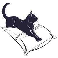 Black Cat Resting On Soft Pillow vector