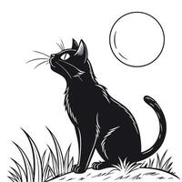 Black Cat Watches The Moon vector