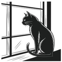 Black Cat Watching Outside Window vector
