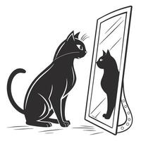 Black Cat Looking At Mirror Reflection vector