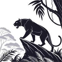 Black Panther On A Rock Silhouette vector