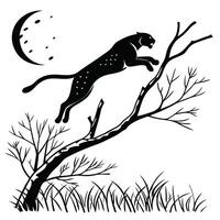 Black Panther Leaping Under Moonlit Tree vector