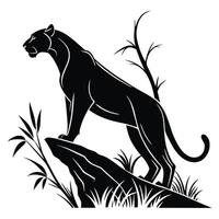 Black Panther On Rock Silhouette vector