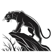 Black Panther Silhouette Standing On Rock vector