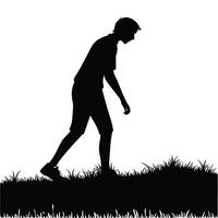 Boy Walking On Grass Silhouette vector
