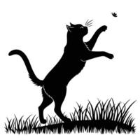 Cat Chasing Butterfly In Monochrome vector