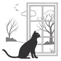 Cat Looking Through Window Monochrome Design vector