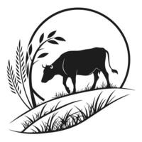 Cow Silhouette Grazing In Field vector