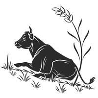 Cow Resting In Field Monochromatic Style vector