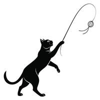 Cat Silhouette Playing With Toy Rod vector