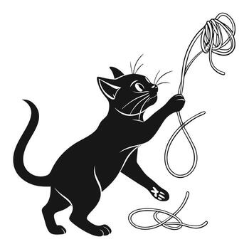 Cat Playing With String Line Art vector
