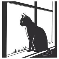 Cat Silhouette Sitting At Window vector