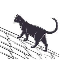 Cat Silhouette Walking On Roof Tiles vector