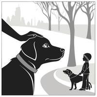 Dog Petting In Park Black White vector