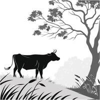Cow Under A Tree Image vector