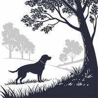 Dog In Silhouette Underneath A Tree vector