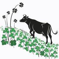 Cow With Clovers Field Illustration vector