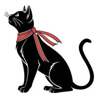Elegant Black Cat With Red Ribbon vector