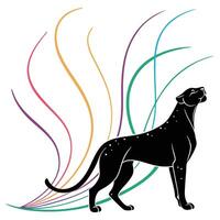 Elegant Black Panther With Colorful Lines vector