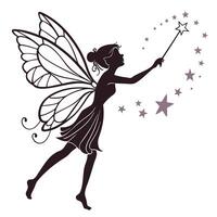 Fairy With Wand Making Stars Silhouette vector