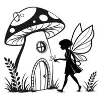 Fairy Near Mushroom House Illustration vector