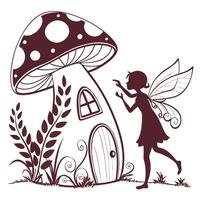 Fairy And Mushroom House Illustration Design vector