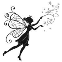 Fairy Silhouette Creating Stars With Wand vector