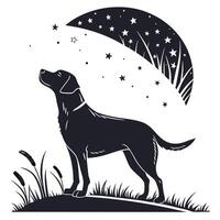 Labrador Silhouette Under Starry Sky vector