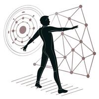Man Interacts With Digital Futuristic Interface vector