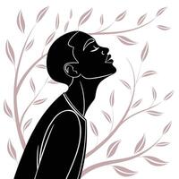 Minimalist Woman Silhouette With Leaf Branches vector