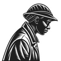 Man In Helmet Illustration Black And White vector