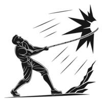 Man Pulling Rope Through Breaking Wall vector