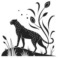 Leopard Silhouette Walking Through Tall Grass vector