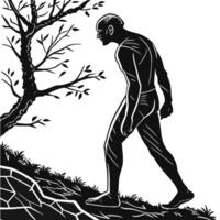 Man Climbing Hill Black And White vector